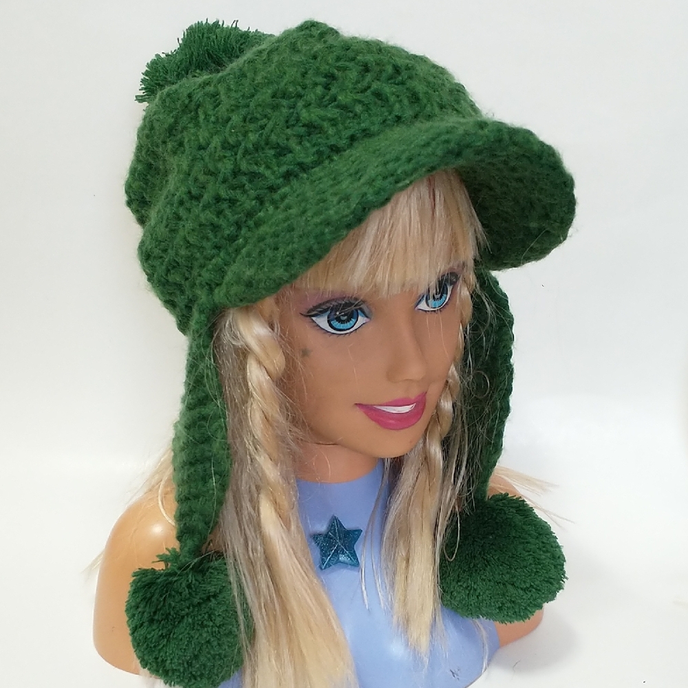 Green Knit Pom-Pom Hat